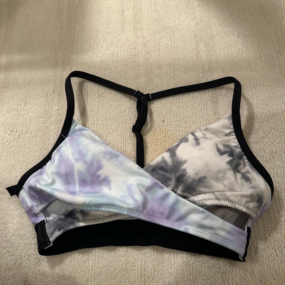pink sport ightly lined crossover tie dye sports bra racer back